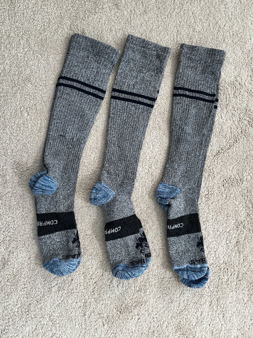 New 3pack Bombas Everyday Compression Socks Knee 15-20mm Medium Gray Midweight